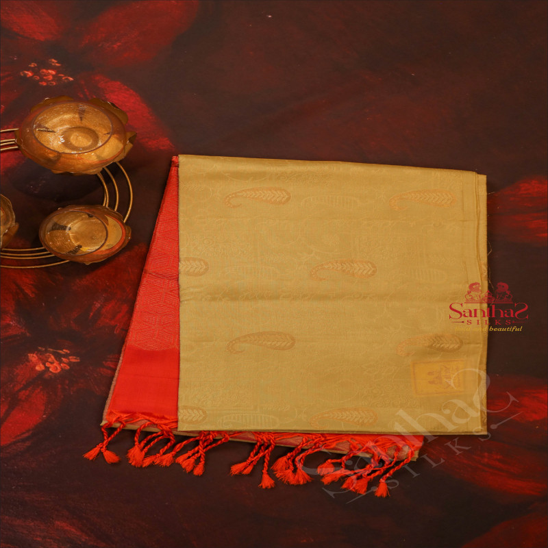 MOSS GREEN COLOUR BODY WITH GOLDEN ZARI MANGO MOTIFS AND CONTRAST COLOUR PALLU & BLOUSE