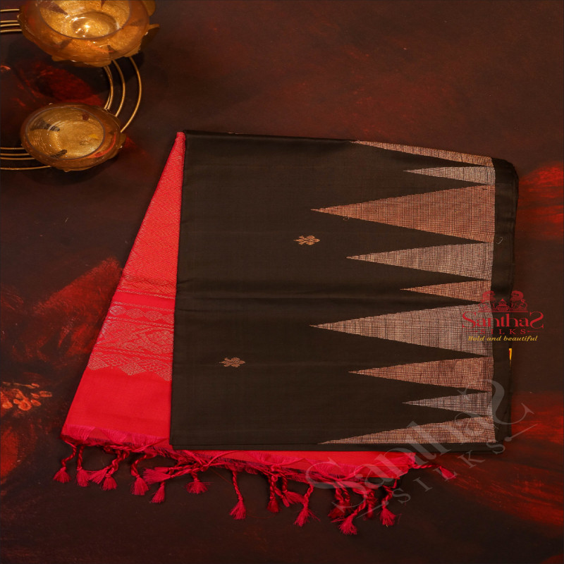 BLACK COLOUR BODY WITH GOLDEN ZARI BUTTA WITH CONTRAST BLOUSE & BORDER