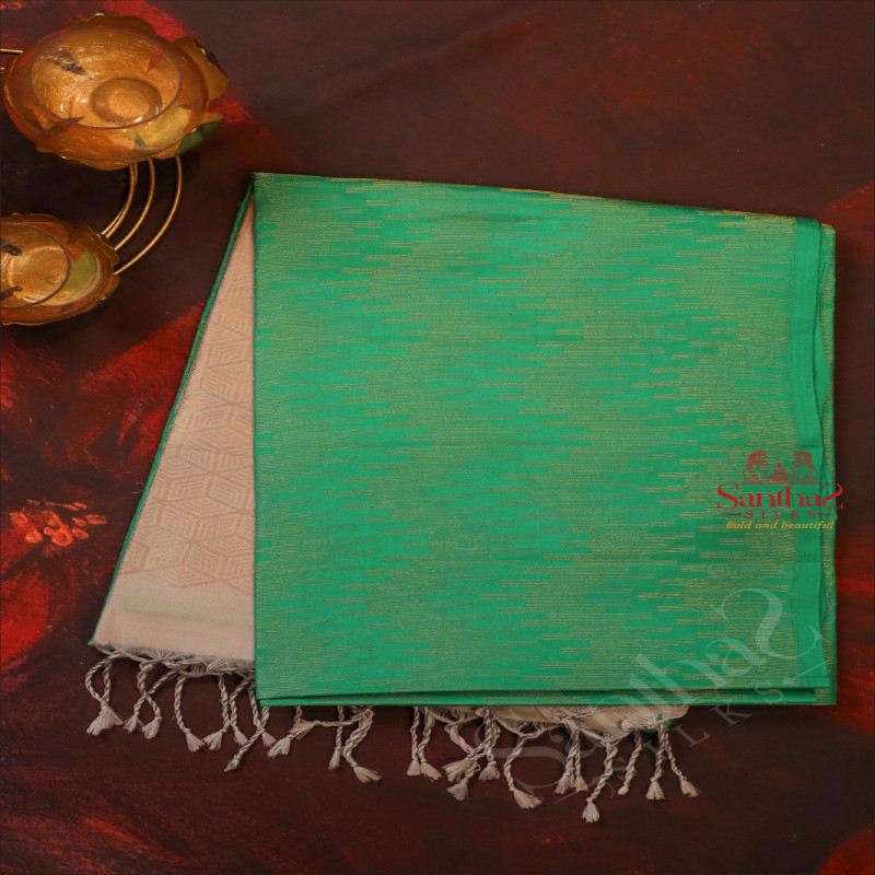 COOL GREEN COLOUR BODY WITH GOLDEN ZARI FANCY BUTTA AND CONTRAST COLOUR PALLU & BLOUSE