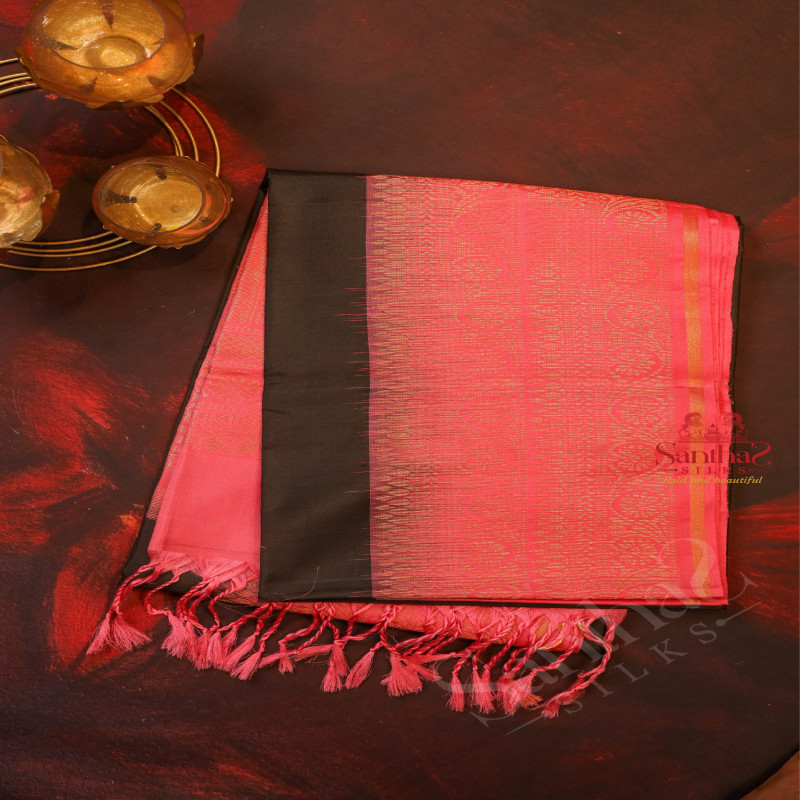 BLACK COLOUR BODY WITH GOLDEN ZARI BUTTA AND CONTRAST COLOUR PALLU & BLOUSE