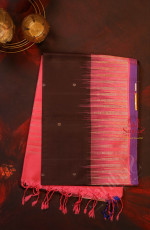 COFFEE BROWN COLOUR BODY WITH SILVER ZARI FLORAL BUTTA WITH CONTRAST BLOUSE & BORDER