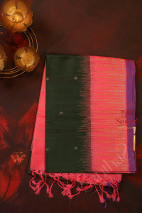 bottle-green-colour-body-with-silver-zari-floral-butta-with-contrast-blouse-border