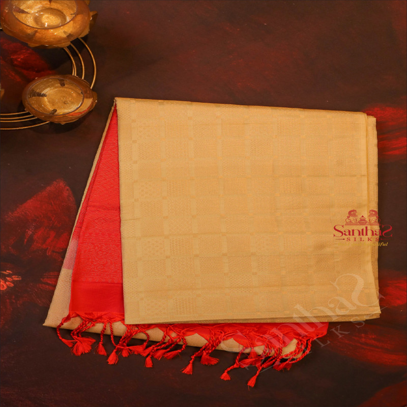 SANDAL COLOUR BODY WITH GOLDEN ZARI FANCY BUTTA WITH CONTRAST BLOUSE & BORDER