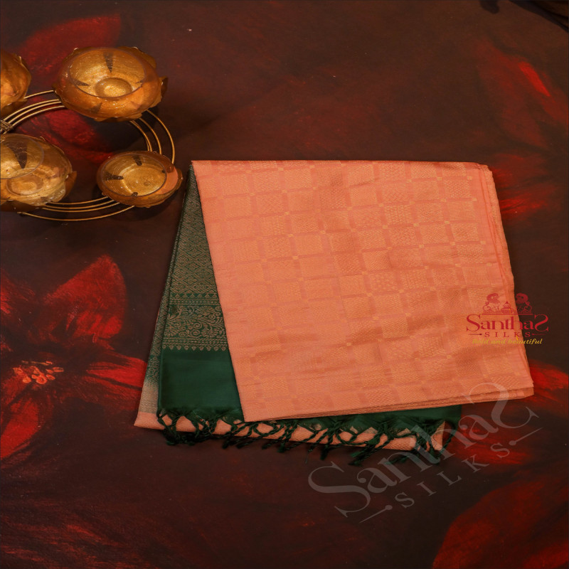 PASTEL PEACH COLOUR BODY WITH FANCY BUTTA WITH CONTRAST BLOUSE & BORDER