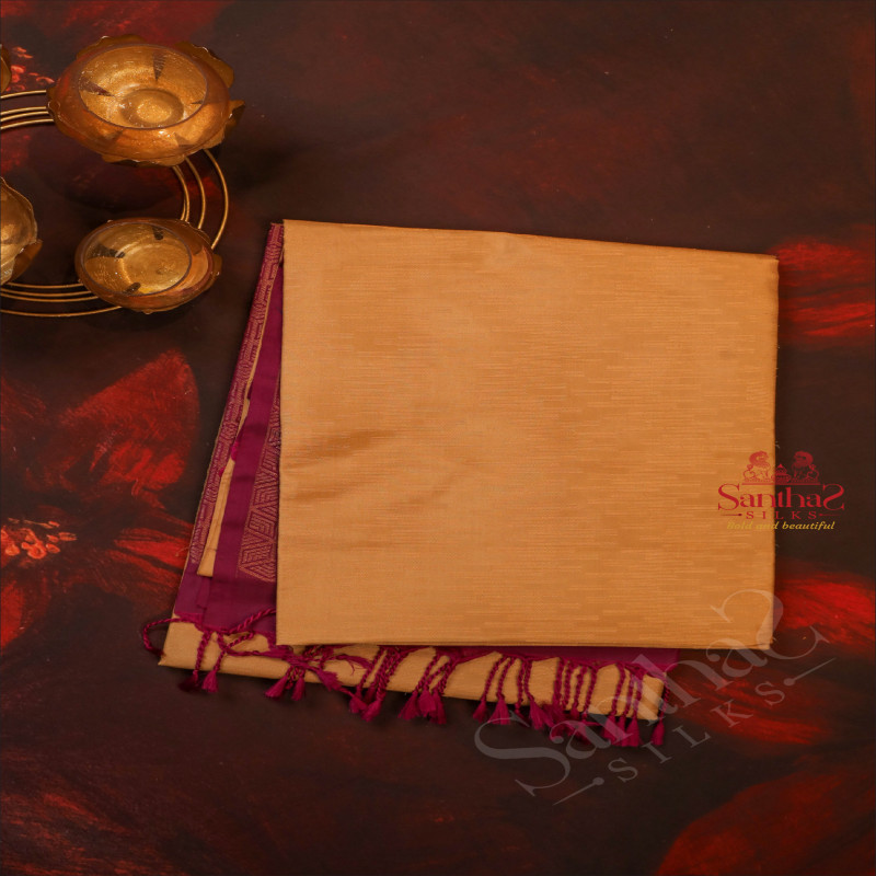 SANDAL COLOUR BODY WITH GOLDEN FANCY ZARI WITH CONTRAST BLOUSE & BORDER