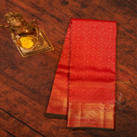 cherry-red-colour-body-with-golden-zari-fancy-buttas-and-contrast-pallu-blouse