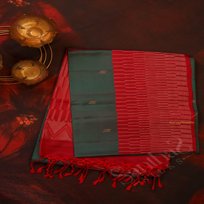 PINE GREEN COLOUR BODY WITH COPPER ZARI BUTTA WITH CONTRAST BLOUSE & BORDER