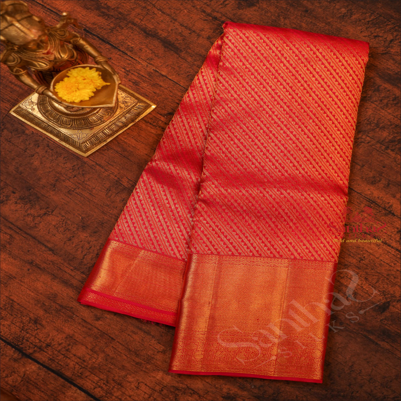 PINK COLOUR BODY WITH GOLDEN ZARI STRIPS WITH SELF BLOUSE & BORDER