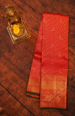 RED COLOUR BODY WITH JACQUARD EMBOSED PARROT BUTTA WITH CONTRAST BLOUSE