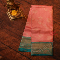 baby-pink-colour-checked-body-with-golden-zari-mango-butta-with-contrast-blouse-border