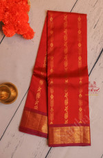 RUSTIC ORANGE COLOUR BODY WITH GOLDEN ZARI FLORAL BUTTA WITH CONTRAST BLOUSE & BORDER