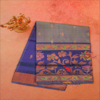 dual-shade-blue-colour-body-with-golden-zari-leaf-butta-with-contrast-blouse-border
