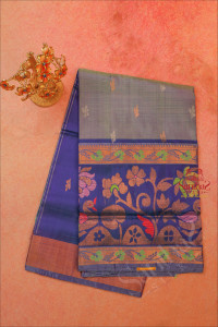 dual-shade-blue-colour-body-with-golden-zari-leaf-butta-with-contrast-blouse-border
