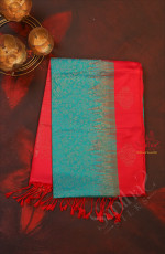 PEACOCK BLUE COLOUR BODY WITH GOLDEN & SILVER ZARI LEAF KODI PATTERN AND CONTRAST COLOUR PALLU & BLOUSE
