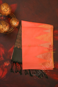 peach-colour-body-with-golden-zari-butta-and-contrast-colour-pallu-blouse