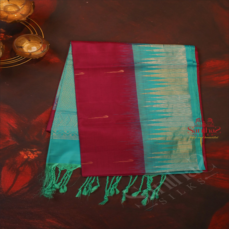 PURPLE COLOUR BODY WITH GOLDEN ZARI PAITHANI BUTTA WITH CONTRAST BLOUSE & BORDER