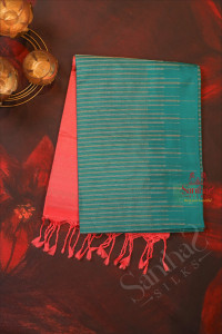 pine-green-colour-body-with-golden-silver-zari-strip-lines-andcontrast-colour-pallu-blouse