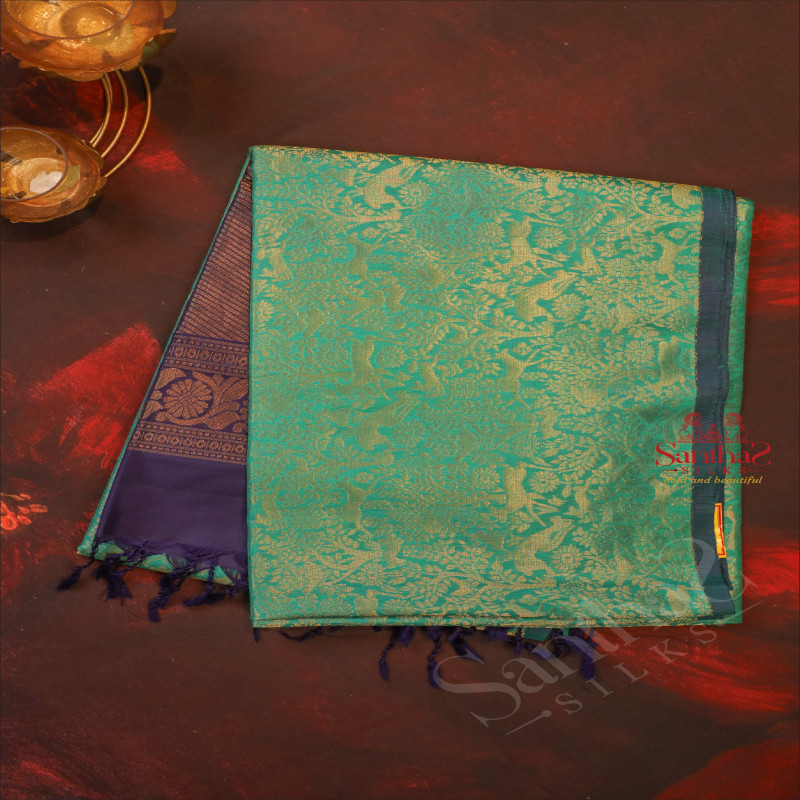 PERSIAN GREEN COLOUR BODY WITH VANASINGARAM ZARI WITH CONTRAST BLOUSE & BORDER