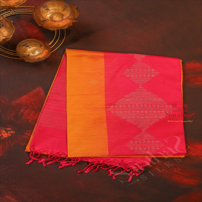 YELLOW COLOUR BODY WITH GOLDEN ZARI BUTTA WITH CONTRAST BLOUSE & BORDER