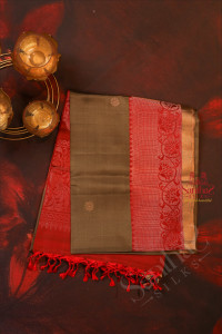 moss-green-colour-body-with-golden-zari-butta-and-contrast-colour-pallu-blouse