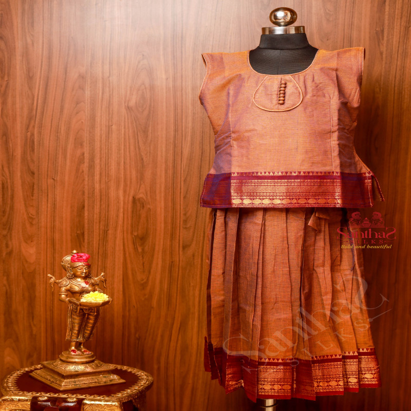 BROWN COTTON PAVADAI SET