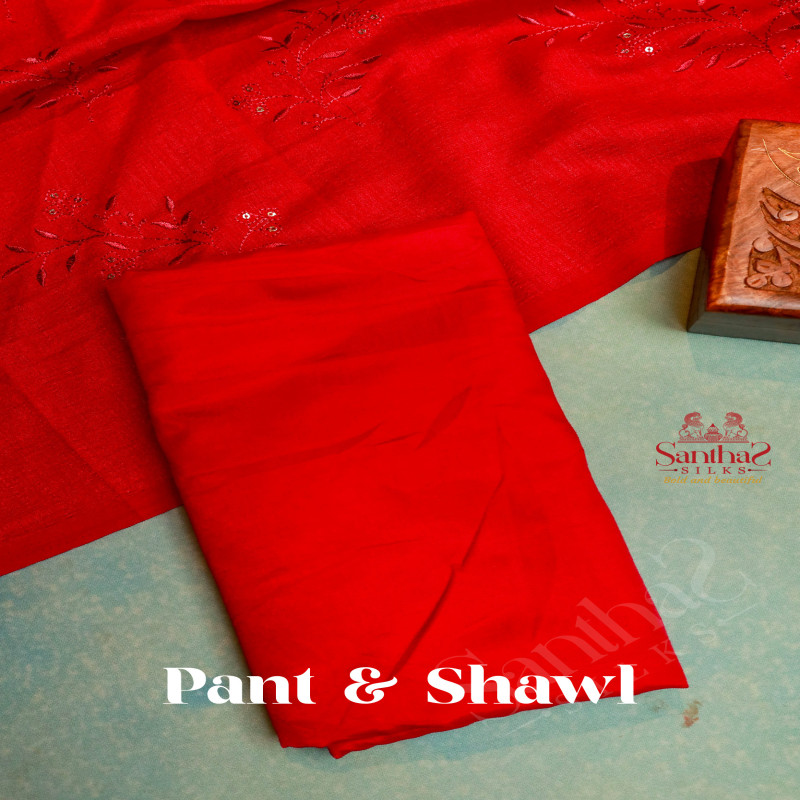 BLOOD RED SEMI TUSSAR UNSTITCHED SALWAR SUIT