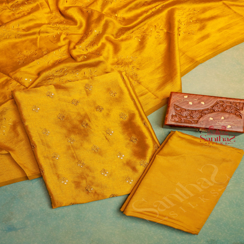 MUSTARD YELLOW SEMI TUSSAR UNSTITCHED SALWAR SUIT