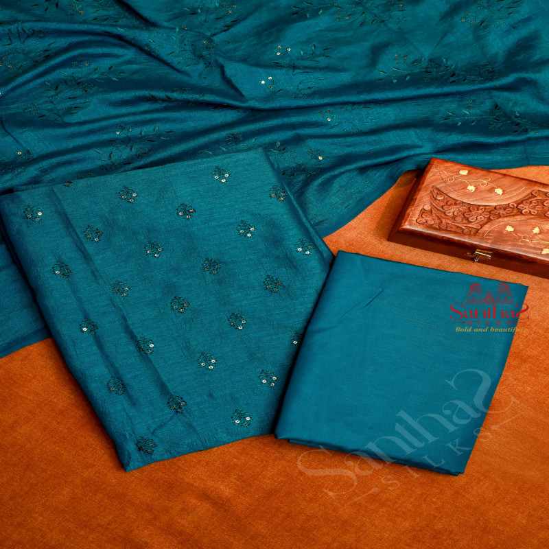 BLUE COLOUR SEMI TUSSAR UNSTITCHED SALWAR SUIT