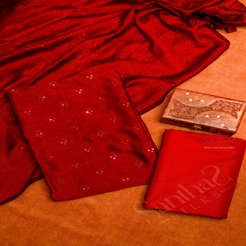 MAROON COLOUR SEMI TUSSAR UNSTITCHED SALWAR SUIT