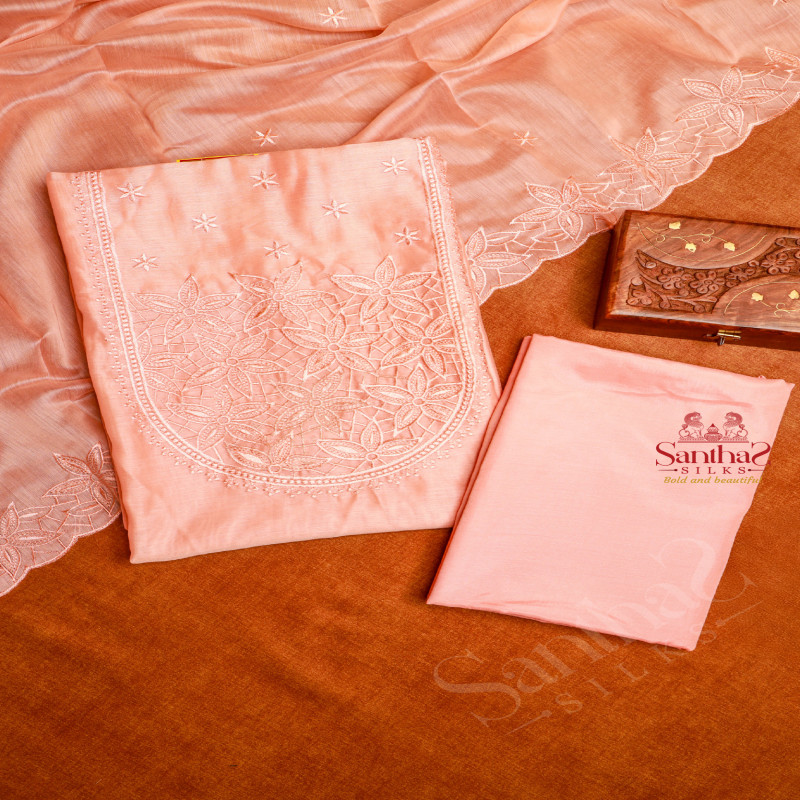 PEACH COLOUR SEMI TUSSAR UNSTITCHED SALWAR SUIT