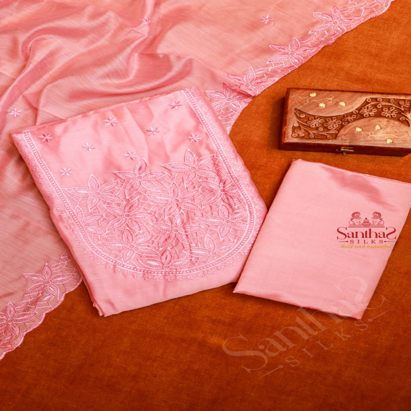 BABY PINK SEMI TUSSAR UNSTITCHED SALWAR SUIT