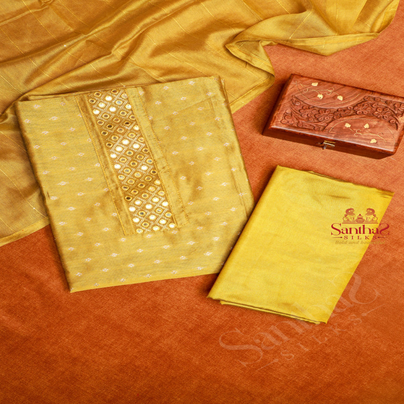 MUSTARD YELLOW SEMI TUSSAR UNSTITCHED SALWAR SUIT