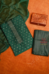 dark-green-semi-tussar-unstitched-salwar-suit