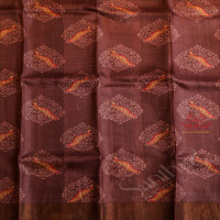 DARK PURPLE COLOUR TUSSAR SAREE WITH PRINTED FLORAL MOTIF WITH SELF BLOUSE