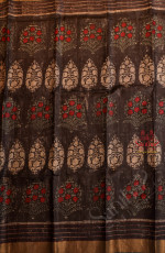 BLACK COLOUR TUSSAR SAREE WITH DIGITAL PRINT FLORAL MOTIFS WITH CONTRAST BLOUSE