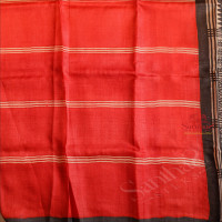 RED COLOUR TUSSAR SAREE WITH BLACK BORDER AND CONTRAST BLOUSE & PALLU