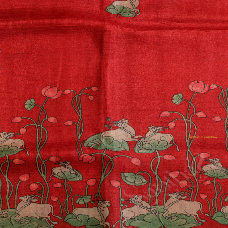 CHERRY RED COLOUR TUSSAR SAREE