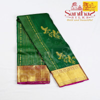 Bottle Green Pure Silk Contrast Magenta Border