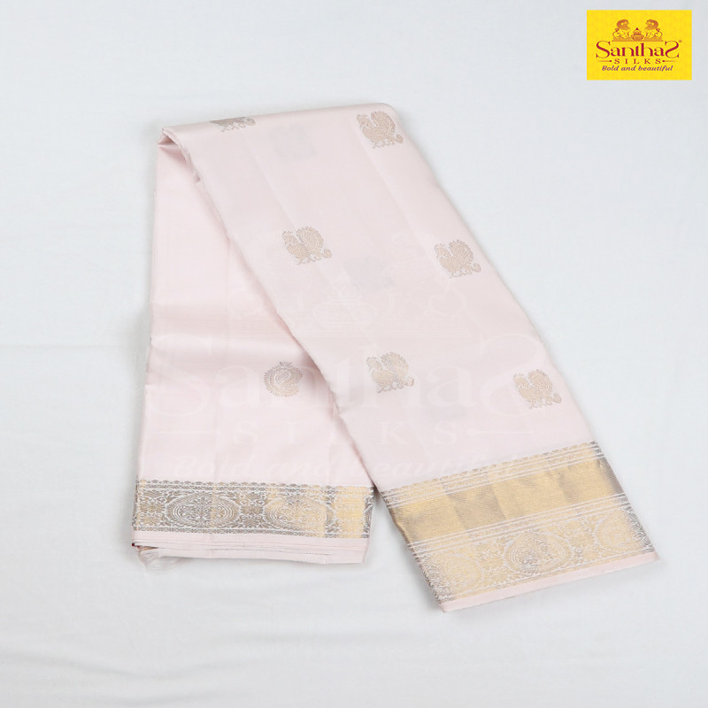 Blush Pink Pure Silk with Gold Zari Border
