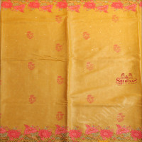 OLIVE GREEN COLOUR TUSSAR SAREE CUT WORK FLORAL BORDER WITH SELF BLOUSE