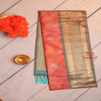 orange-colour-body-with-embosed-mango-zari-butta-with-contrast-blouse-border