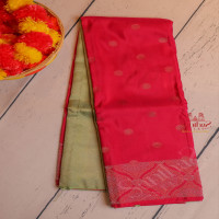 borderless-red-colour-body-with-golden-zari-coin-butta-with-contrast-blouse