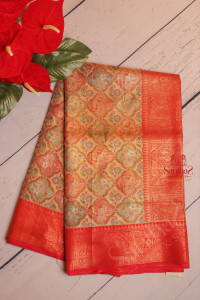 golden-colour-body-with-jacquard-embosed-floral-zari-with-contrast-blouse-border