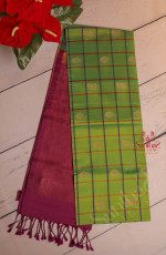 GREEN COLOUR CHECKED BODY WITH GOLDEN ZARI MANGO BUTTA WITH CONTRAST BLOUSE & BORDER