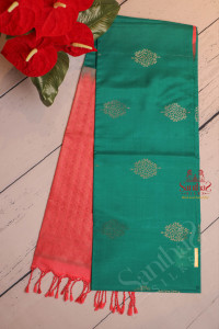 persian-green-colour-body-with-golden-zari-leaf-butta-with-contrast-blouse-border