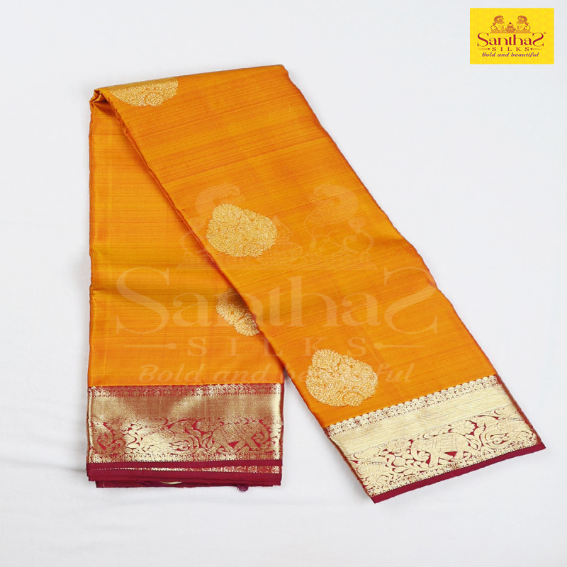 Golden Yellow Pure Silk with Contrast Maroon Border