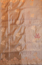 borderless-silver-grey-colour-kathan-saree-with-golden-zari-motif-and-border-with-self-blouse