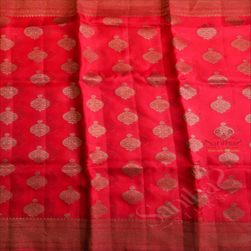  KORA TISSUE SAREE IN RED COLOUR