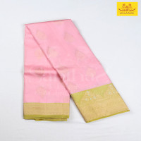 Baby Pink Pure Silk Saree with Badam Green Border