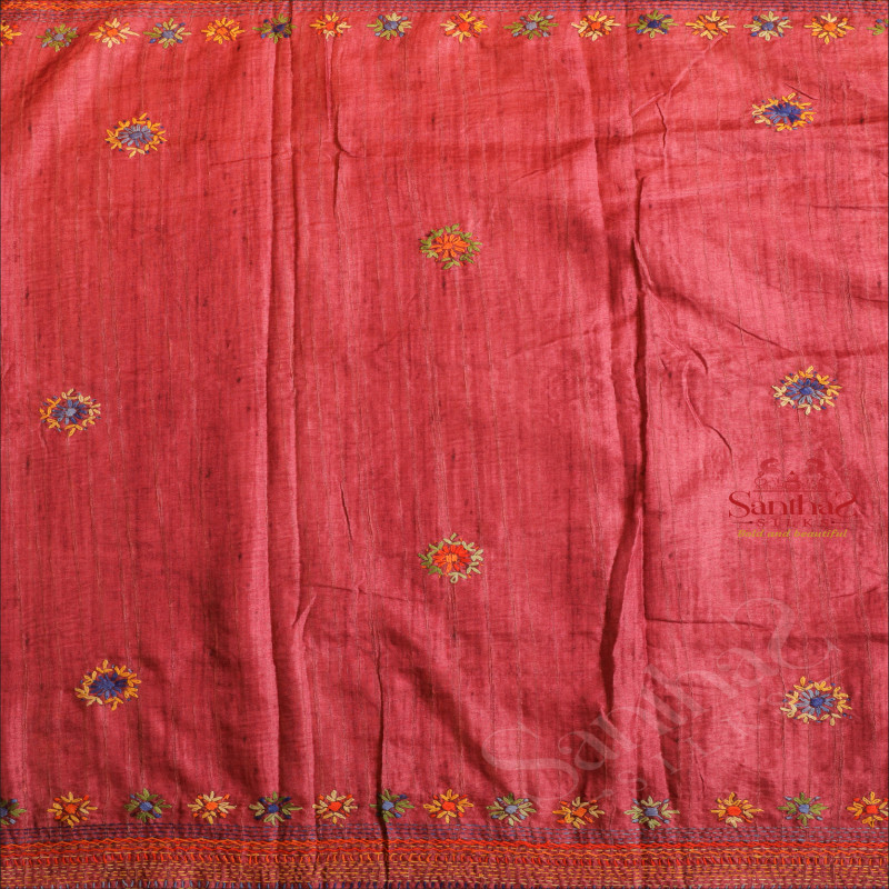 SEMI TUSSAR SAREE WITH LAMBANI WORK IN FANDANGO PINK 